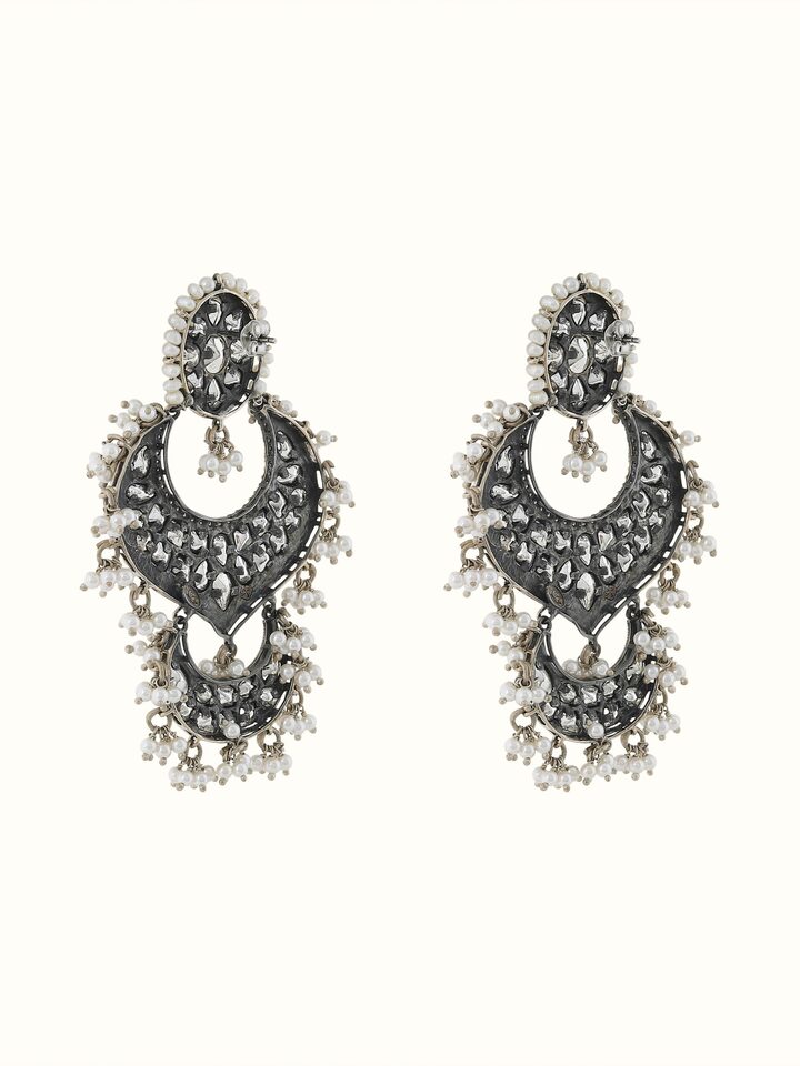 Dank Polki Silver Drop Earrings