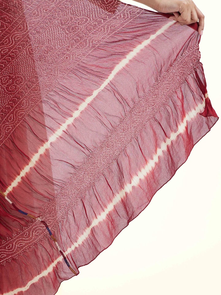 Detailed view of Red Bandhani Tie & Dye Dupatta II focusing on the fine craftsmanship and texture