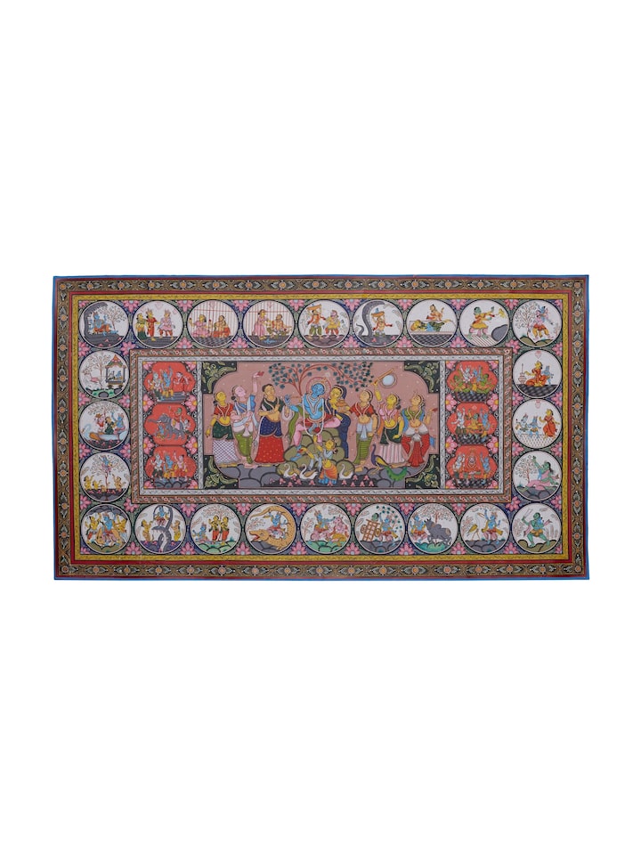 Front view of the Radha Krishna Canvas Patachitra Painting