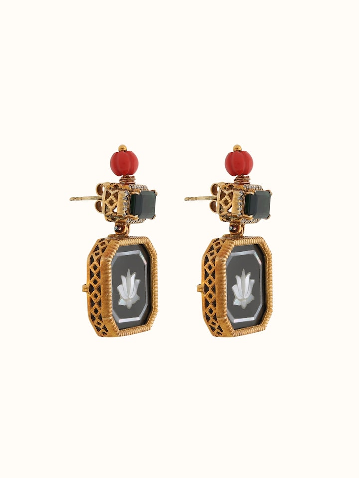 Angled view of the Parchinkari Silver Drop Earrings