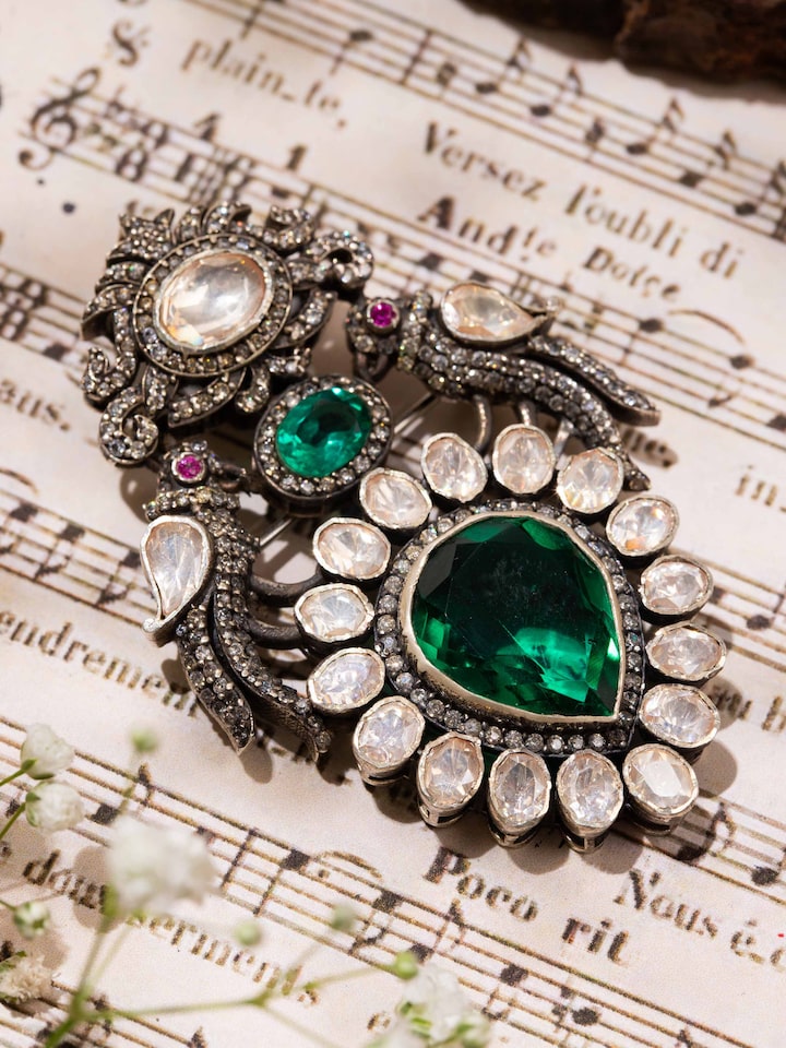 Detail view of Silver Smithing Brooch Pin highlighting the stone setting and metalwork detail