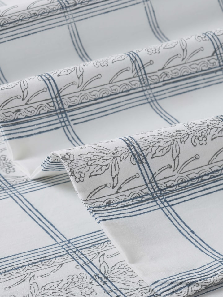 Orion Cotton Sanganeri Hand Block Print Checks King-size Bedsheet Set