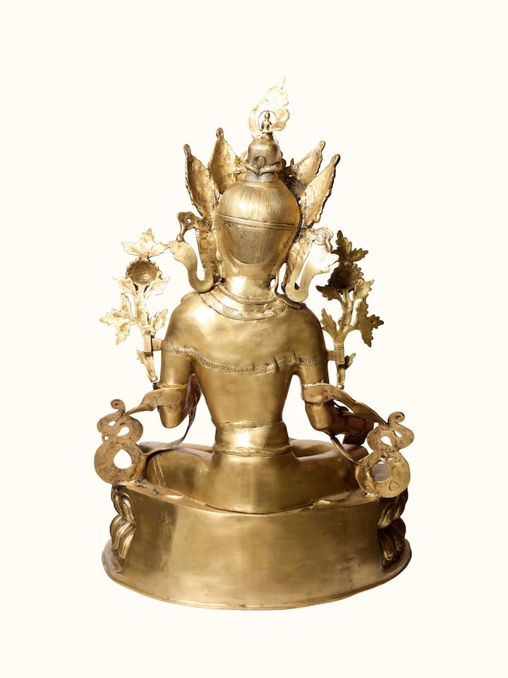 Bottom view of the Brass Green Tara Sitting Idol