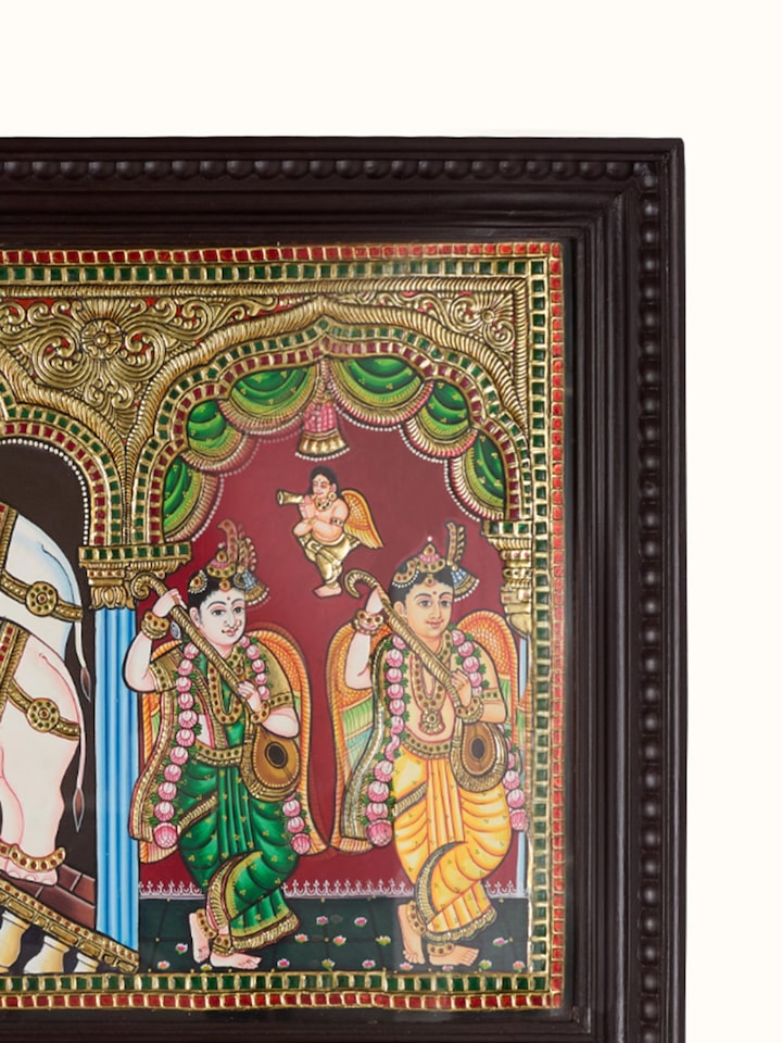 Detail view of the Gaja Lakshmi Tanjore Thanjavur Painting
