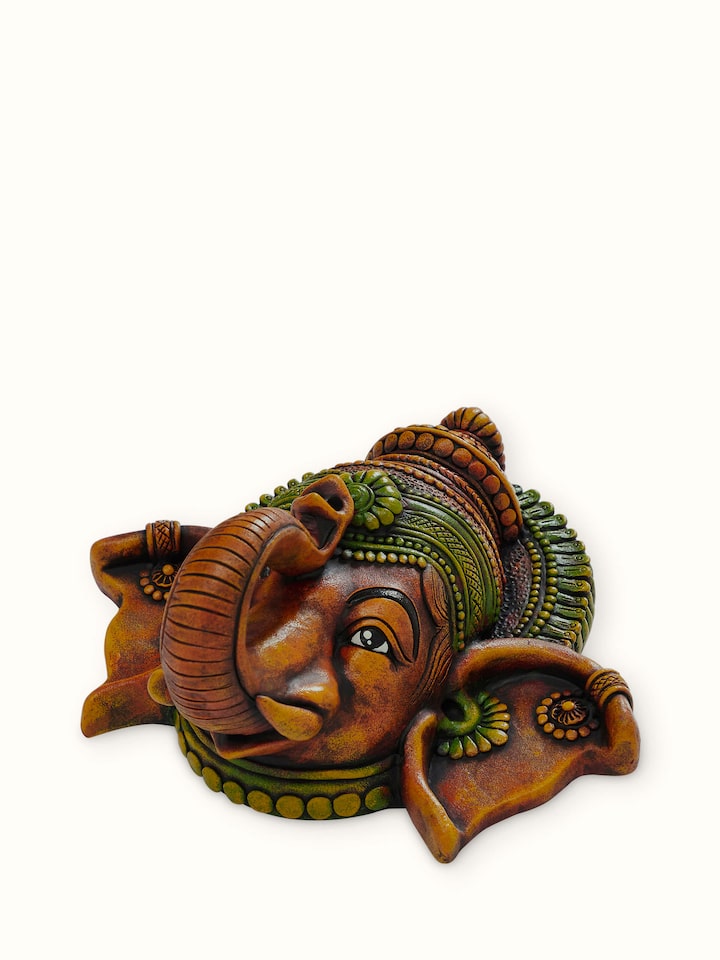 Detail view of the Studio Pottery Ganesha Head Idol