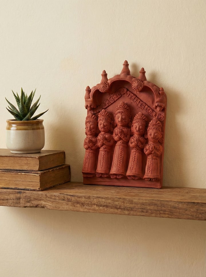 Lifestyle view of Terracotta Clay Five Lords Sculpture