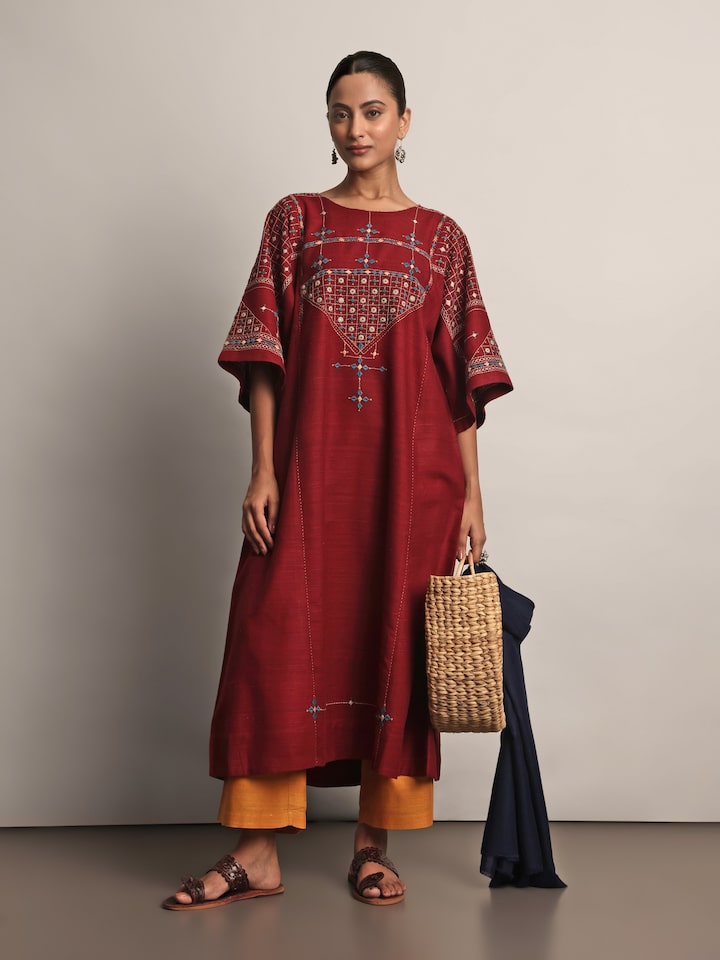 Rust Silk Desert Embroidered Kurta
