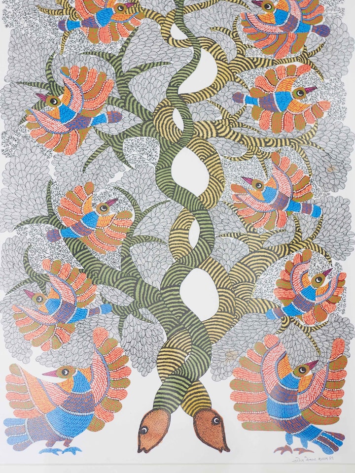 Detail view of the Interwoven Spirits Gond Art