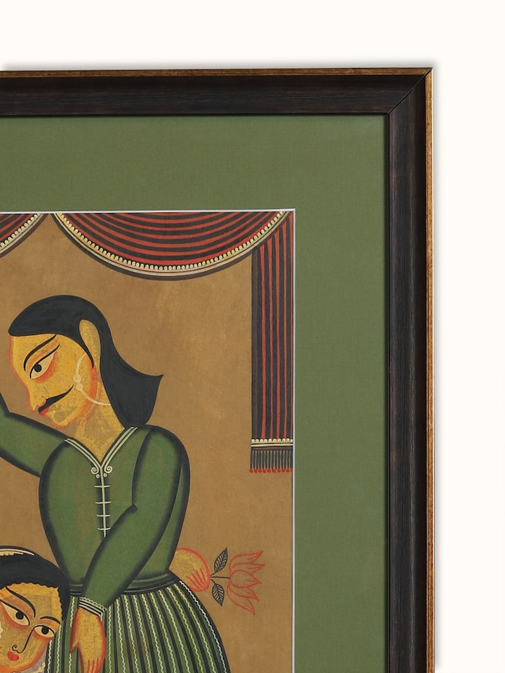 Detail shot of Husband Wife Kalighat Painting