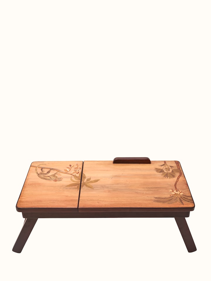 Back view of the Marquetry Teak Wood Laptop Table