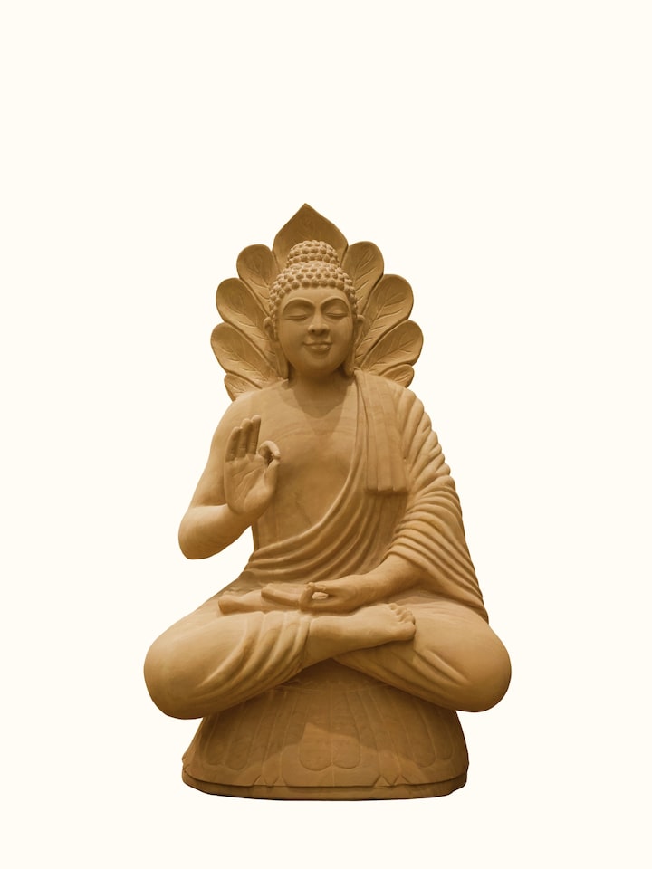 Front view of Stone Carved Buddha Blessing Idol
