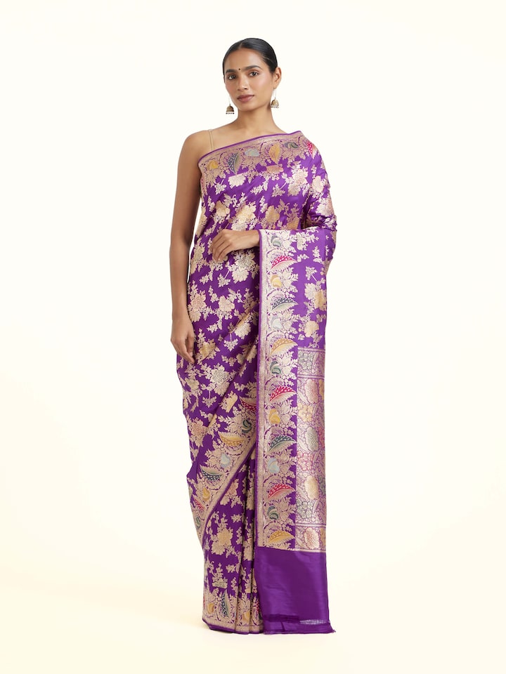 Purple Silk Banarasi Saree
