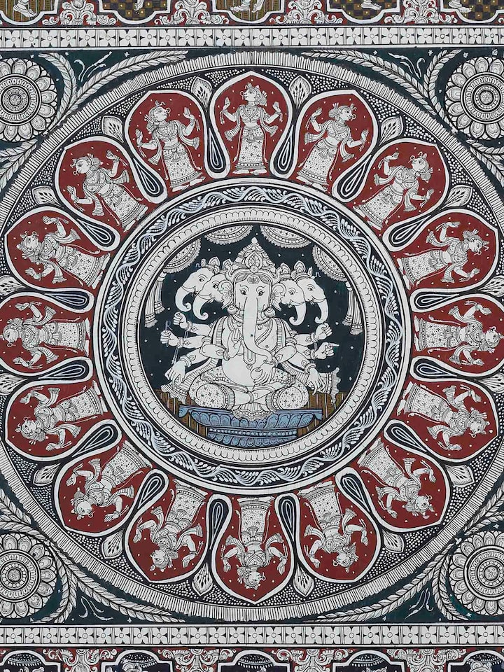 Detail view of the Ganesha Pattachitra Painting
