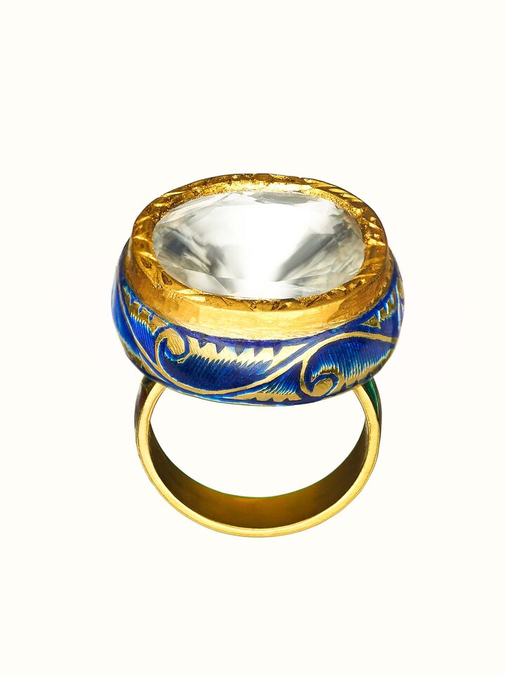 Front view of Jadau 18 Karat Gold Ring showing the complete piece and design