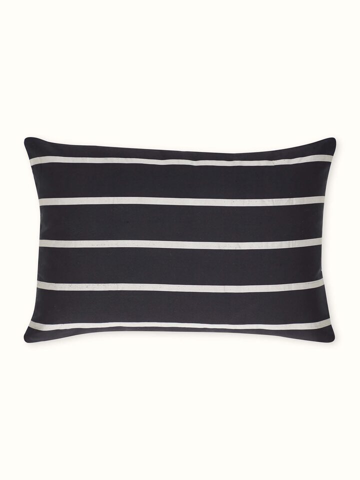 Awadh Black Stripes Banarasi Handloom Silk Lumbar Cushion Cover