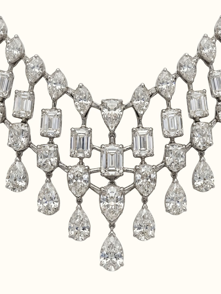 Detail view of Open Setting 18 Karat White Gold Necklace Set with Diamonds highlighting the stone setting and metalwork detail