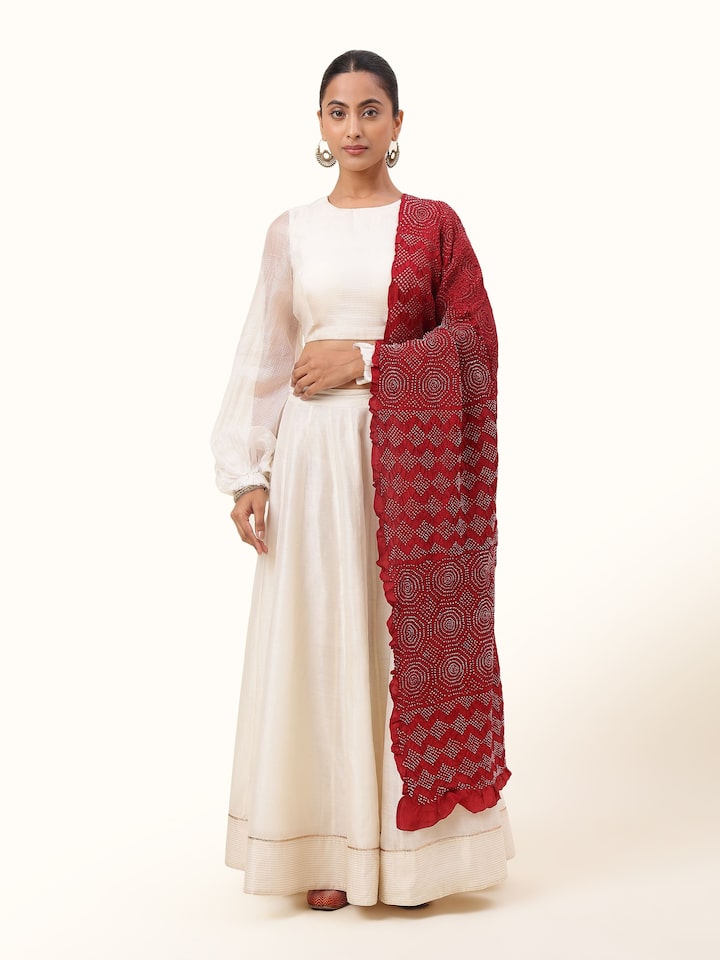 Maroon Silk Bandhani Tie & Dye Dupatta