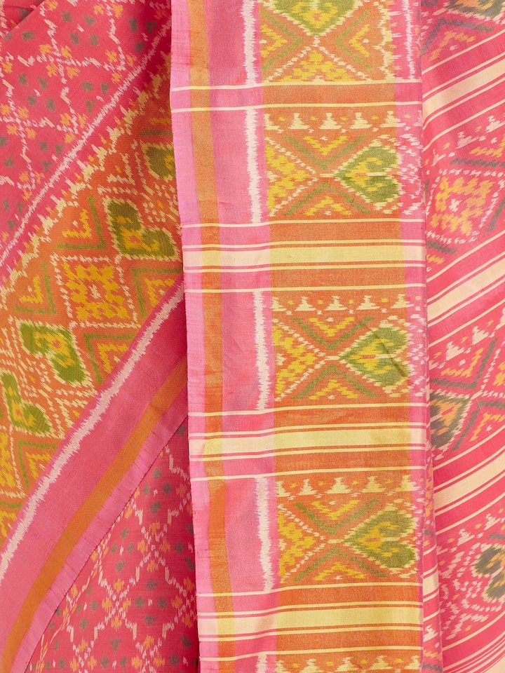 Detailed view of Rajkot Patola Ikat Saree focusing on the fine craftsmanship and texture