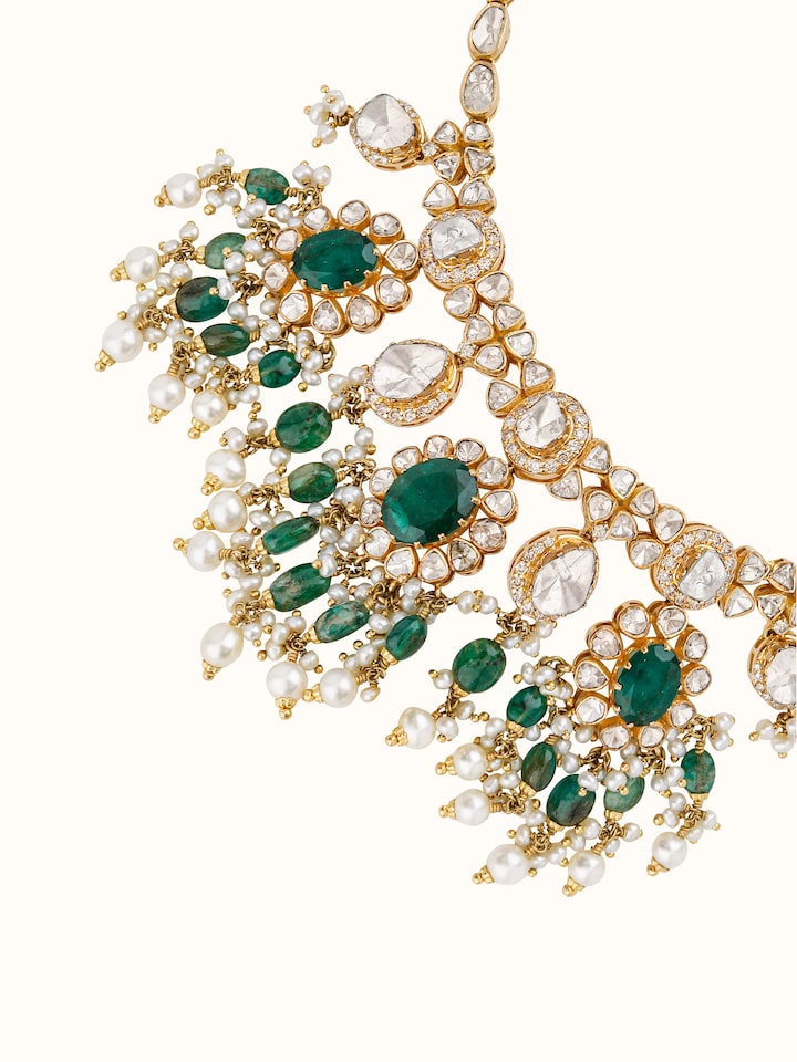 Overhead view of the Dank Polki 18 Carat Gold Choker