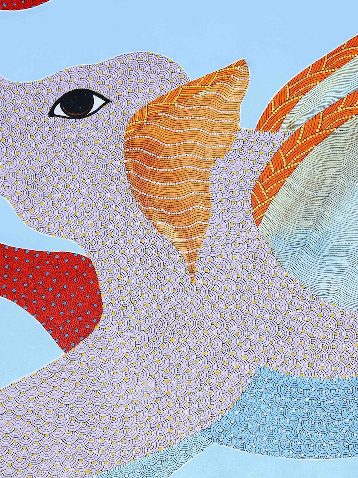 Detail view of the A Flight Of Strength Gond Art
