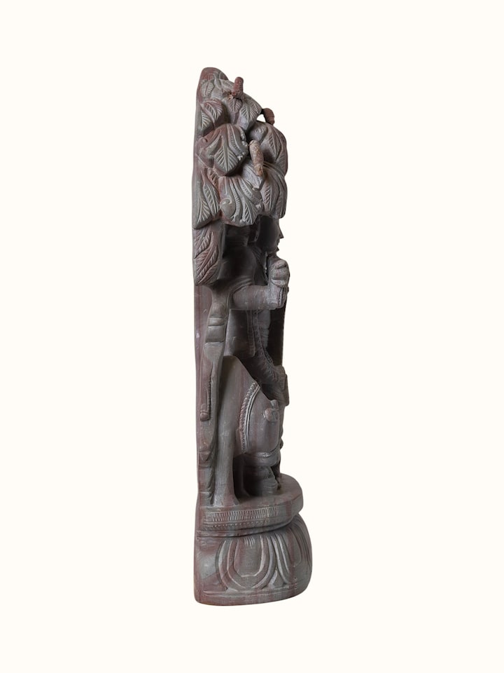 Rear detail view of the Stone Carved Radha Krishna Idol