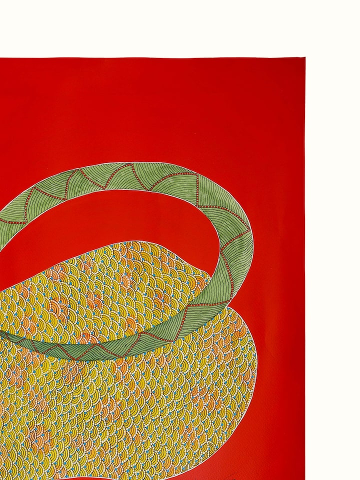 Detail view of the King At Ease Gond Art