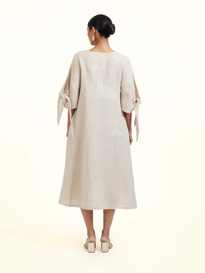 Back view of Natural Linen Chikankari Dress showing the back design