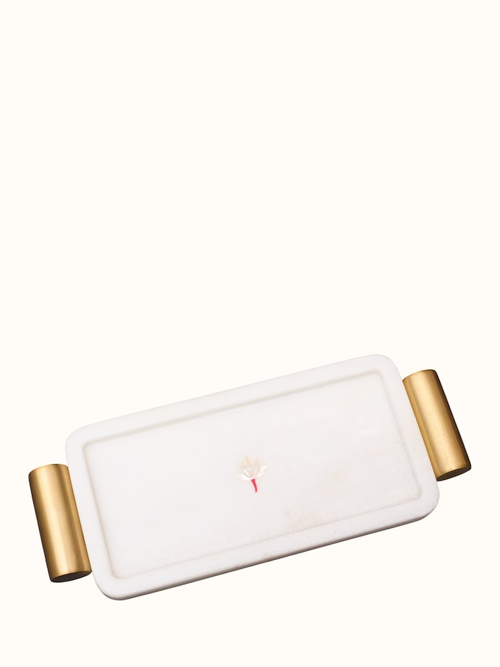 Angled view of the Marble Pacchikari Small Tray