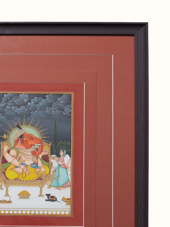 Front detail view of the Ganesha Riddhi Siddhi Miniature Painting