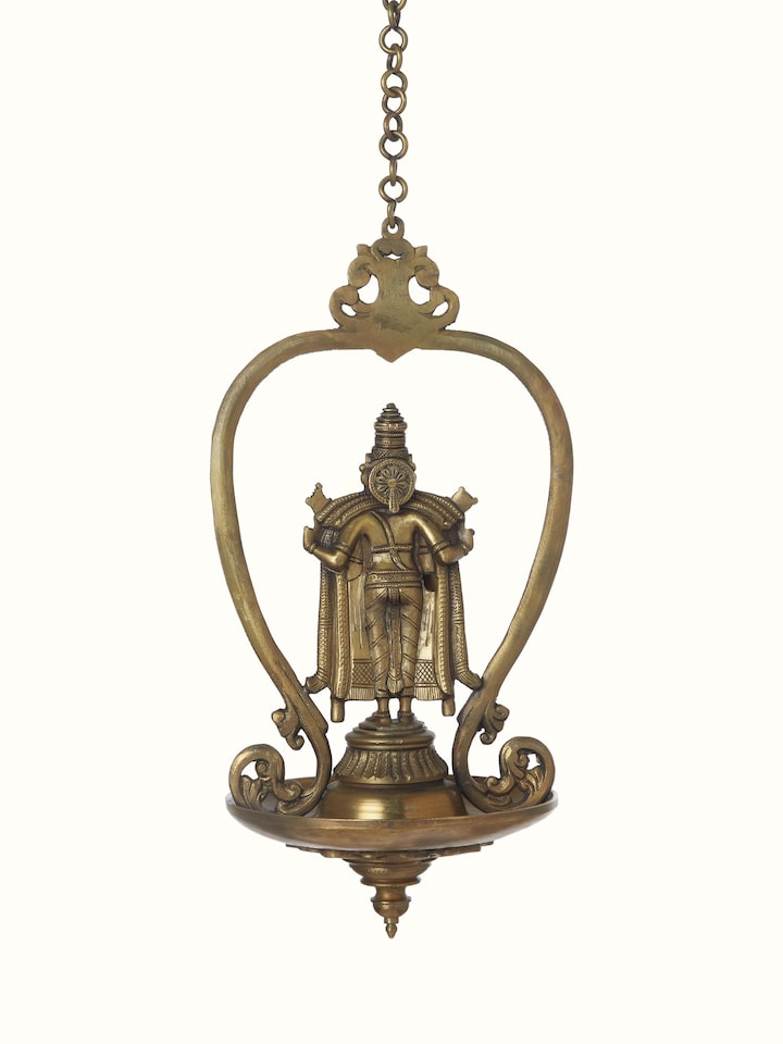 Back view of Traditional Bronze-cast Hanging Diya showing the back or base of the piece