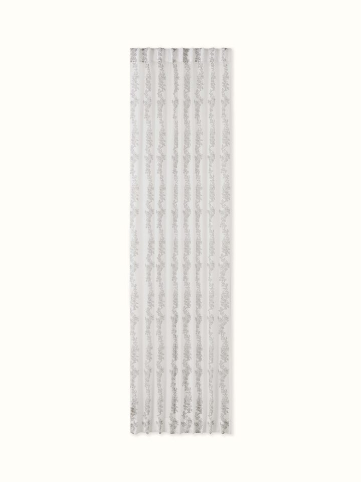Shivranjini Grey Floral Stripe Cotton Silk Sanganeri Hand Block Printed Curtain (9 Ft)