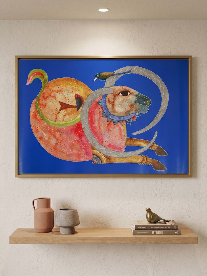 Styled view of Quiet Companions Gond Art displayed against a styled backdrop