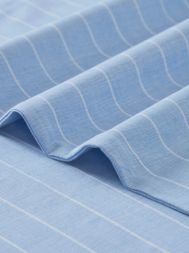 Keshod Handloom Cotton Sage Chambray Stripe Queen-size Bedsheet Set