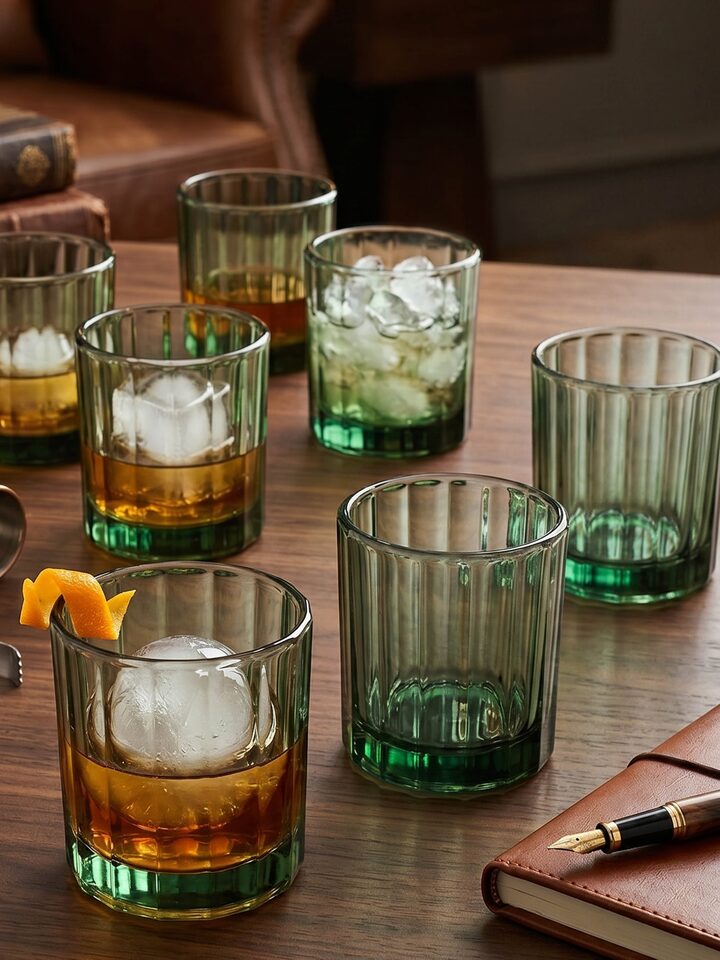 Front view of the Firozabadi Glass Work Whiskey Glasses Set (6 Pcs)