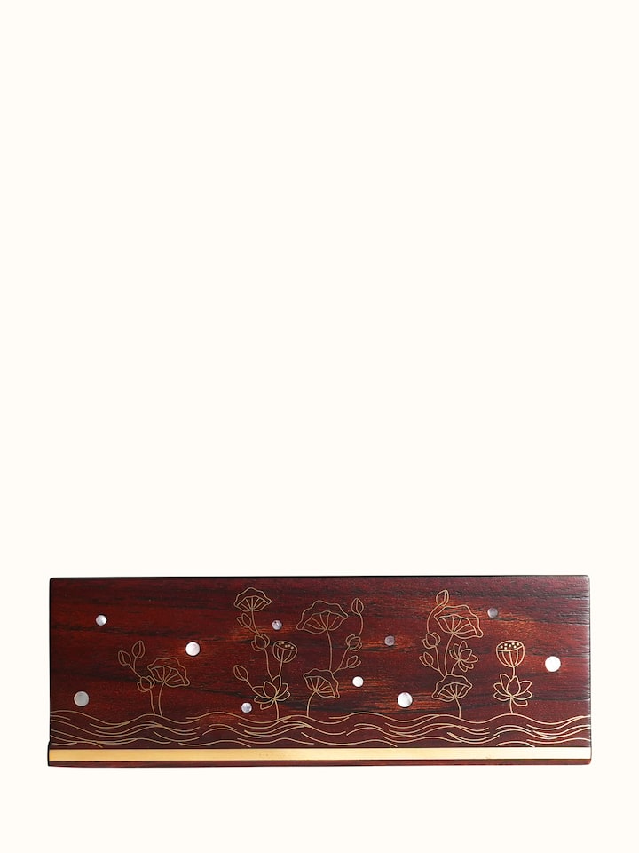 Front view of the Kamal Tarkashi Teak Wood Rectangle Tissue Box