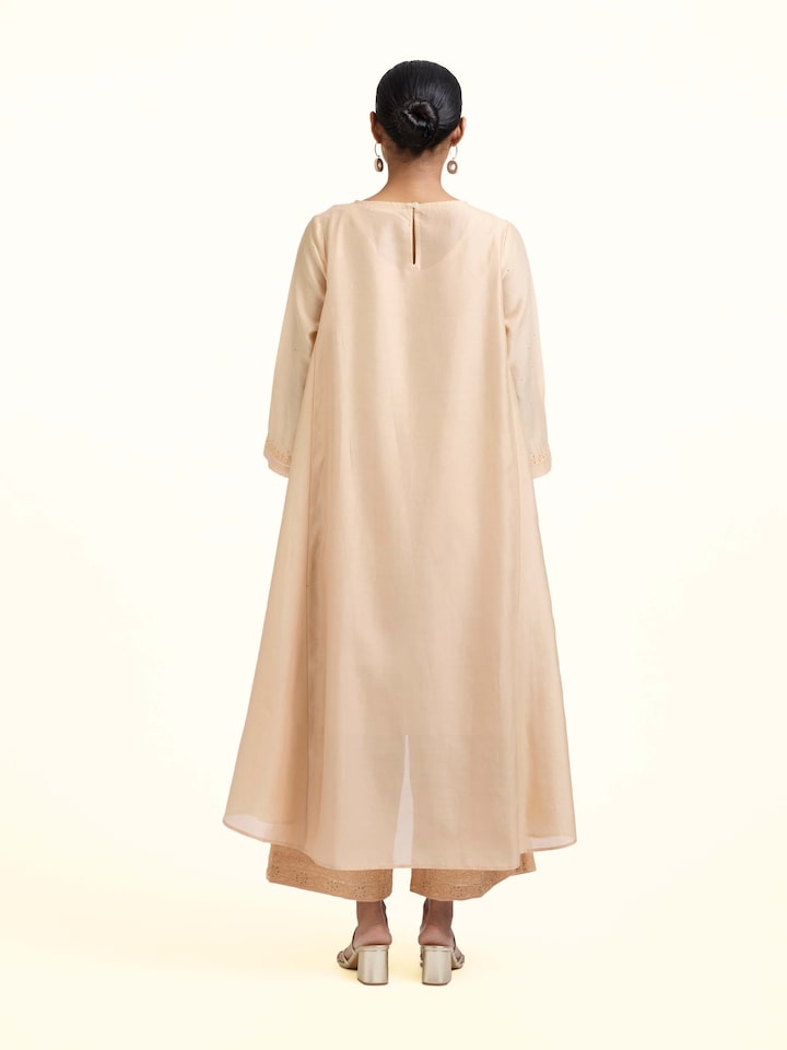 Back view of the Beige Chanderi Cotton Silk Chikankari Kurta