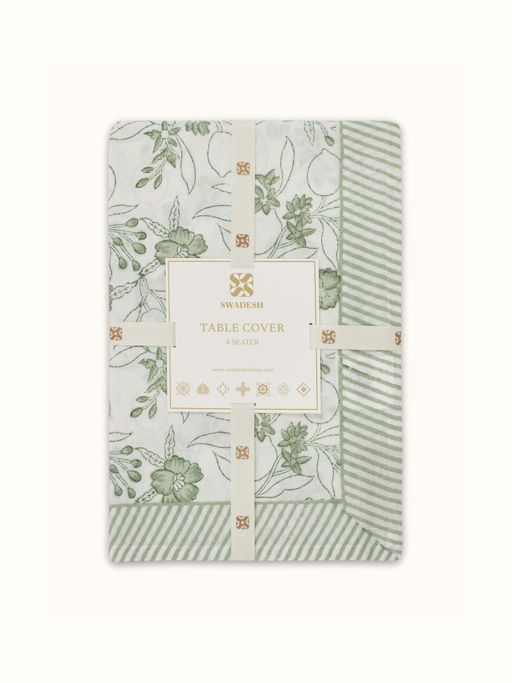 Back view illustrating the smooth finish and quality of the cotton linen table cover