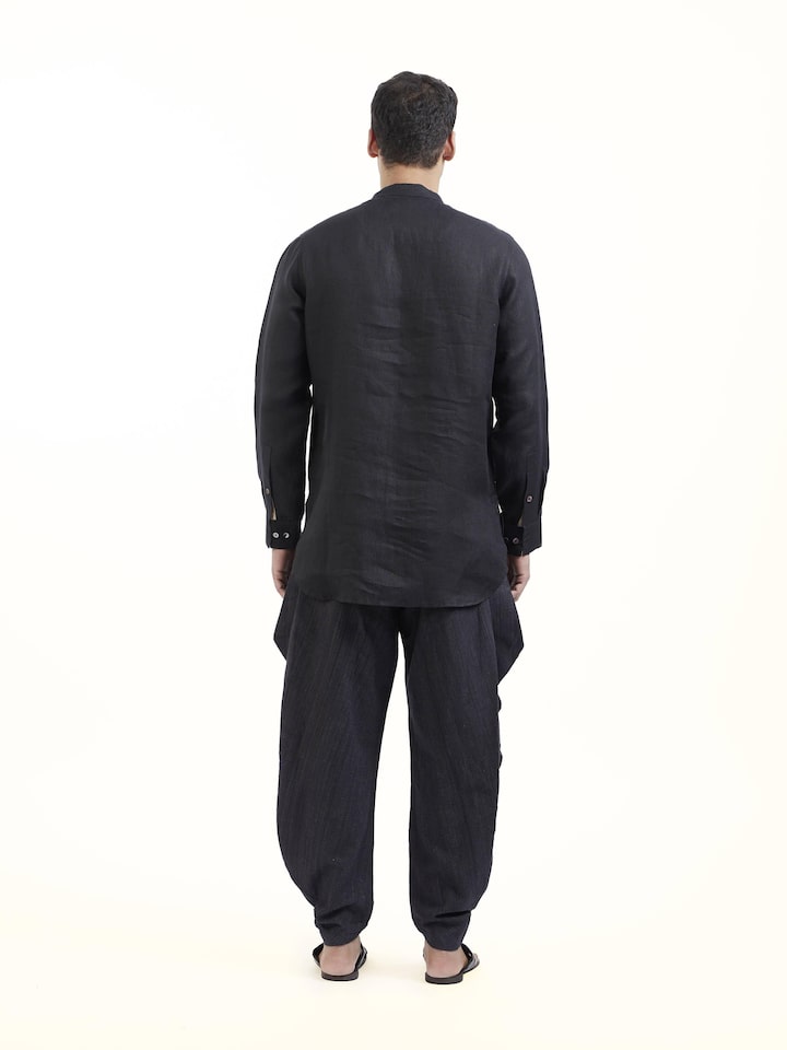 Black Linen Handloom Kurta Set
