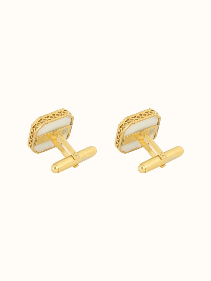 Close-up view of Parchinkari Silver Cufflinks highlighting the stone setting and metalwork detail