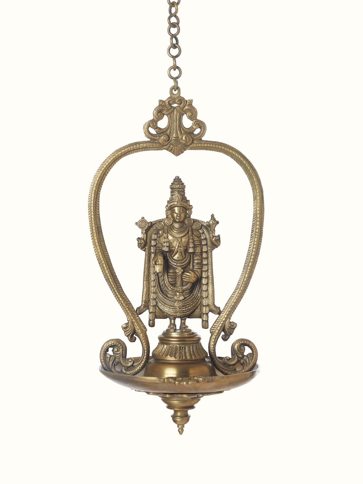 Front view of Traditional Bronze-cast Hanging Diya showing the front design and form