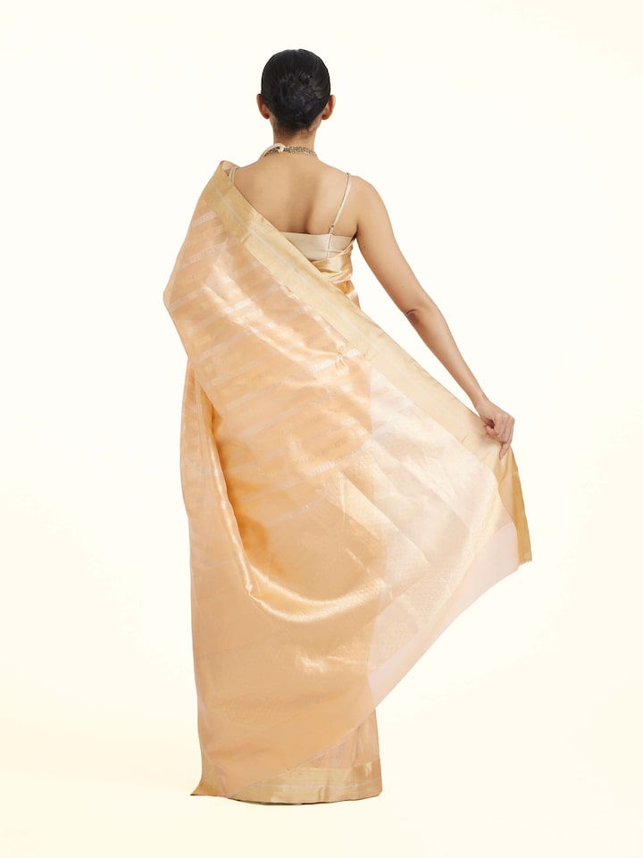 Back view of Peach Chanderi Jal Saree emphasizing the overall design and fine details