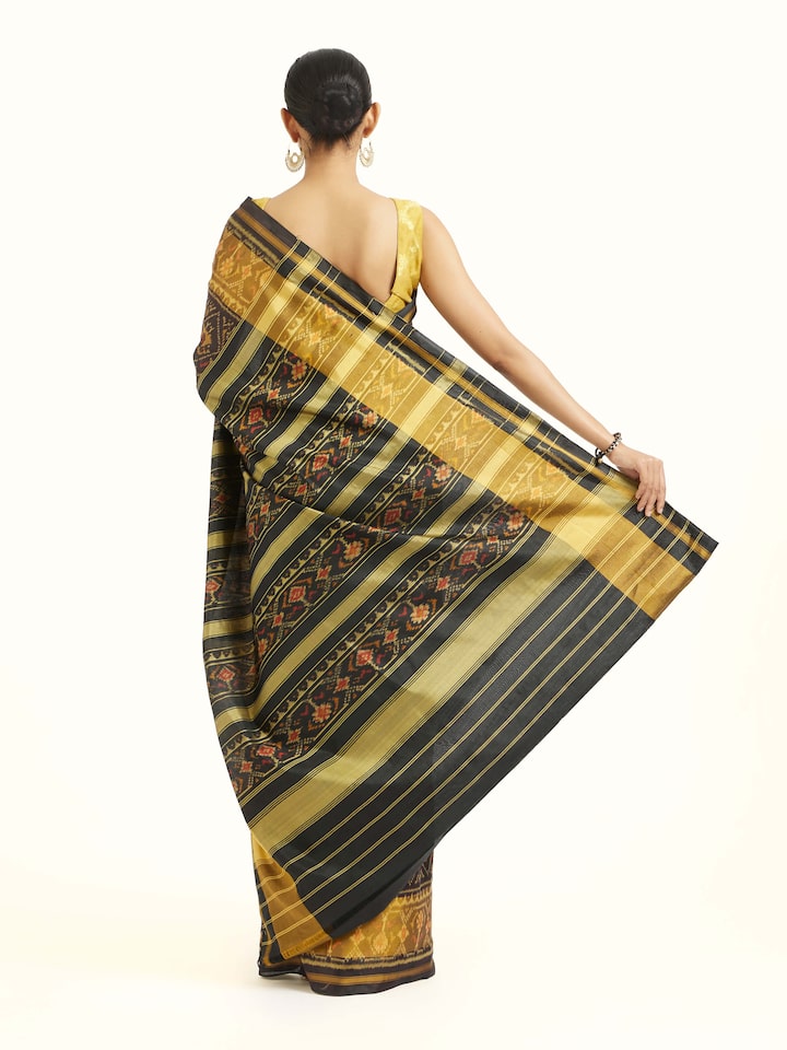 Back view of Rajkot Patola Ikat Saree emphasizing the overall design and fine details
