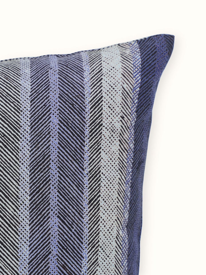 Parvat Indigo Stripe Linen Cotton Sanganeri Block Printed Cushion Cover