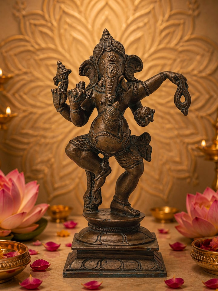 Left-side view of the Manomay Bronze Casting Dancing Ganesha Idol