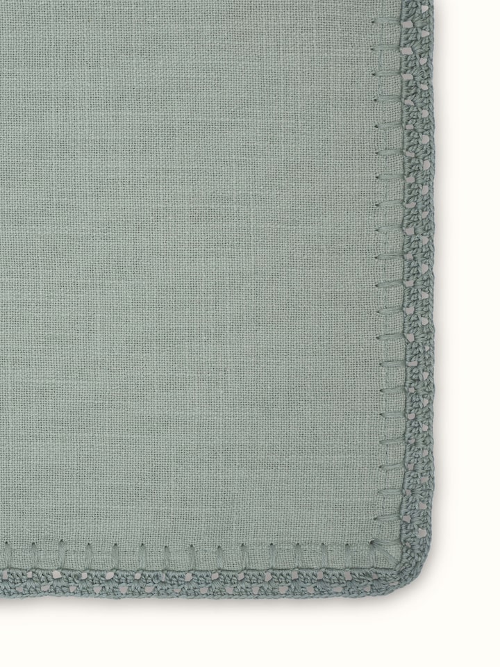 Close-up view of Nityam Light Green Cotton Slub Crochet Table Mat (6 Pcs) highlighting the weave and stitch detail