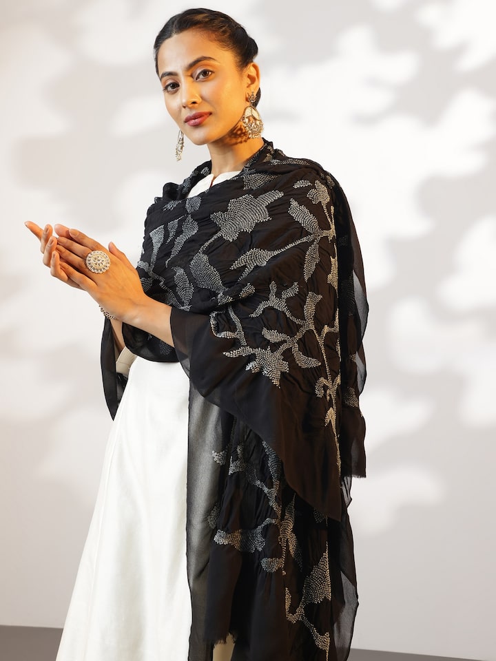 Black Georgette Bandhani Tie & Dye Dupatta