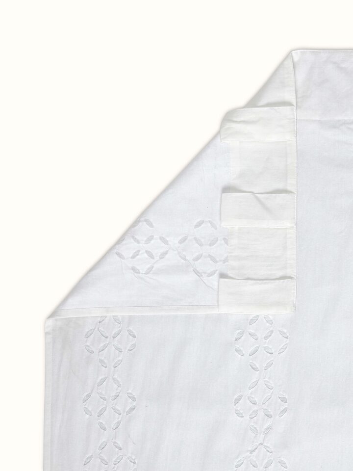 Mandana White Stripe Cotton Applique Curtain (9 Ft)