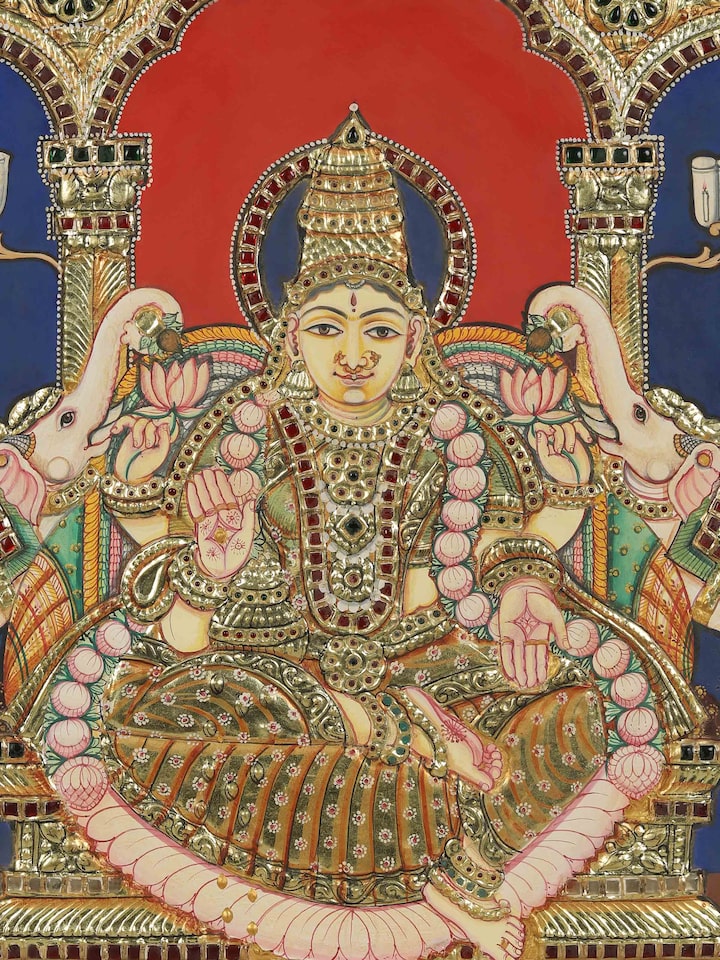 Detail view of the Goddess Lakshmi Thanjavur Painting