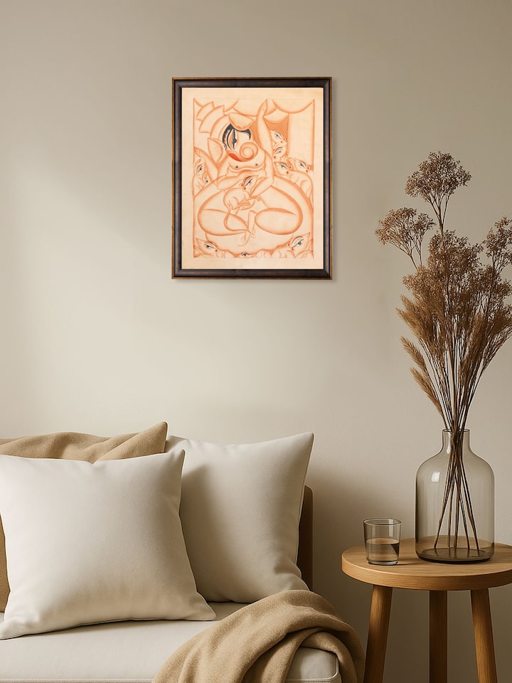 Hand-painted Ganesha Mooshik Kalighat artwork with classic folk art detailing