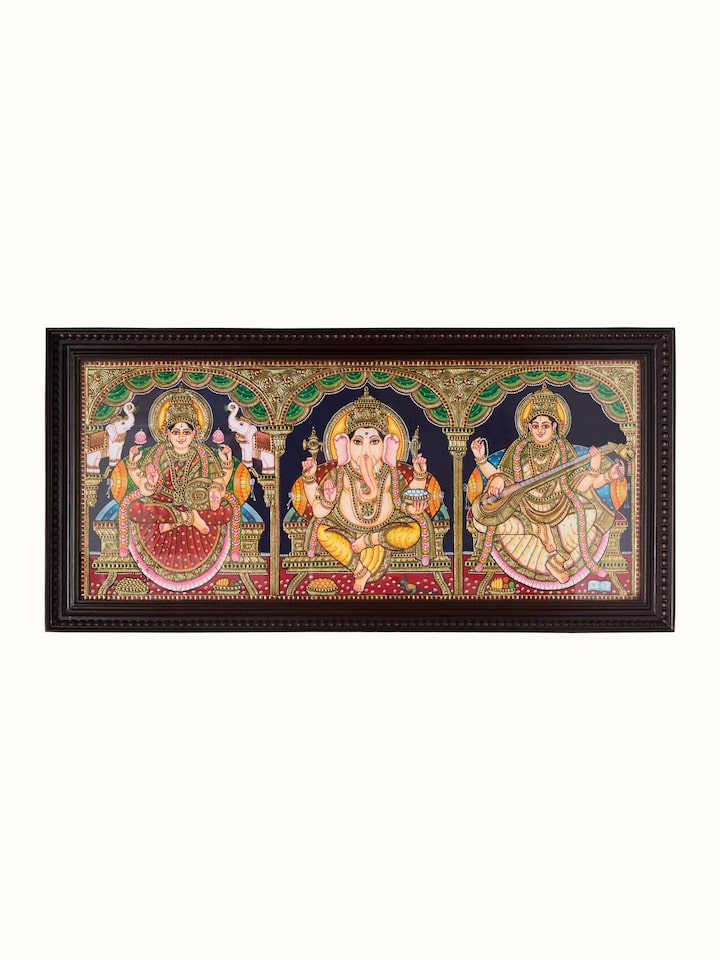 Front view of the Lakshmi Ganesh Saraswathi Thanjavur Painting